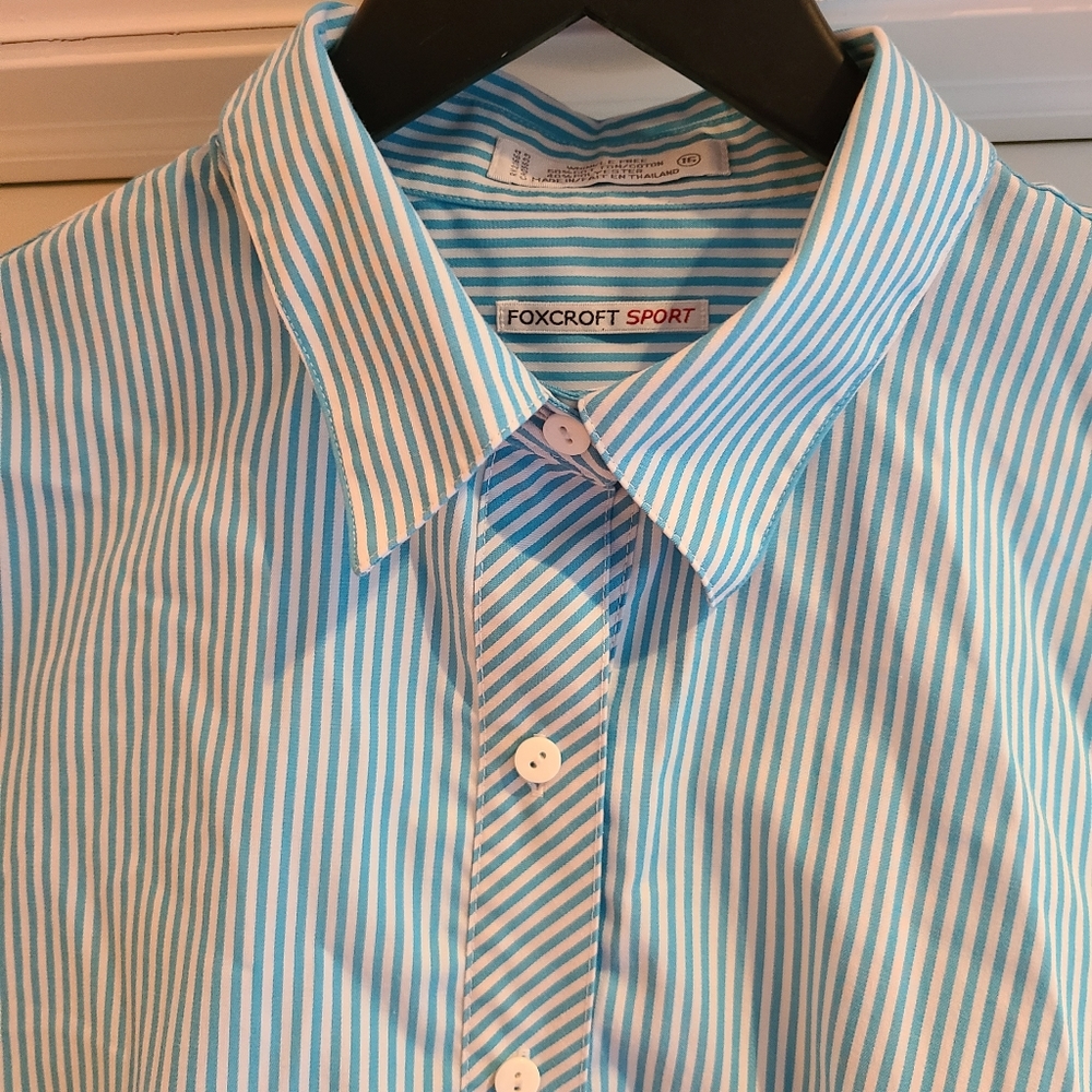 Foxcroft Sport, Shirt, Light Blue (Teal?)/White Striped